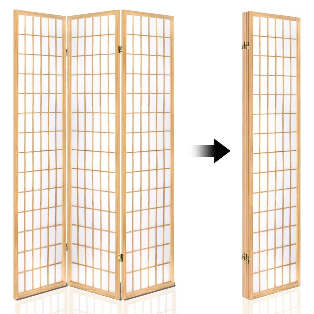 Artiss 4 Panel Room Divider Screen 174x179cm Natural - Mekamart Australia