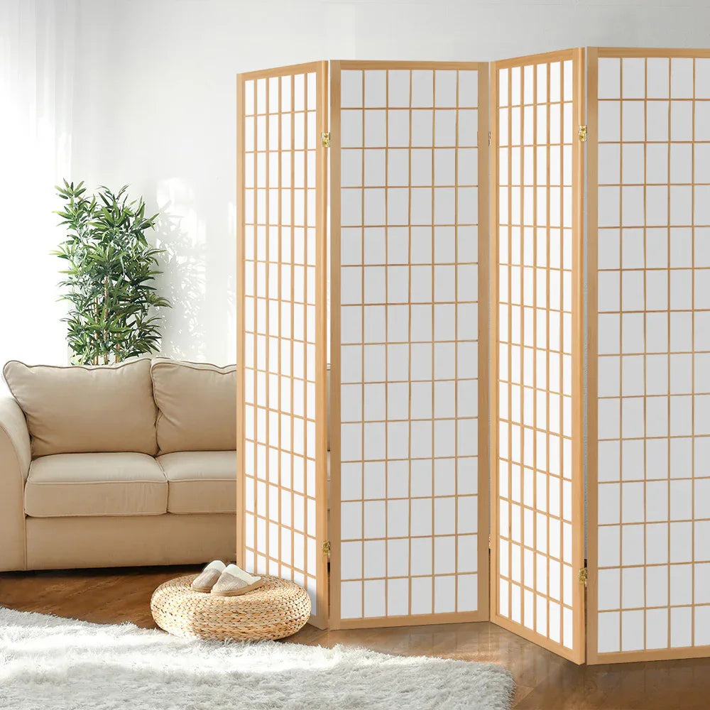 Artiss 4 Panel Room Divider Screen 174x179cm Natural - Mekamart Australia