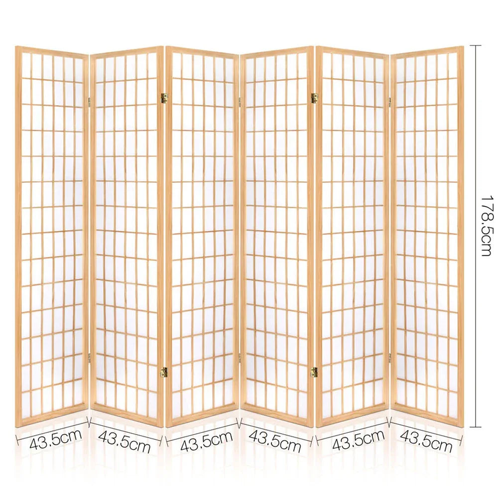 Artiss 6 Panel Room Divider Screen 261x179cm Natural - Mekamart Australia