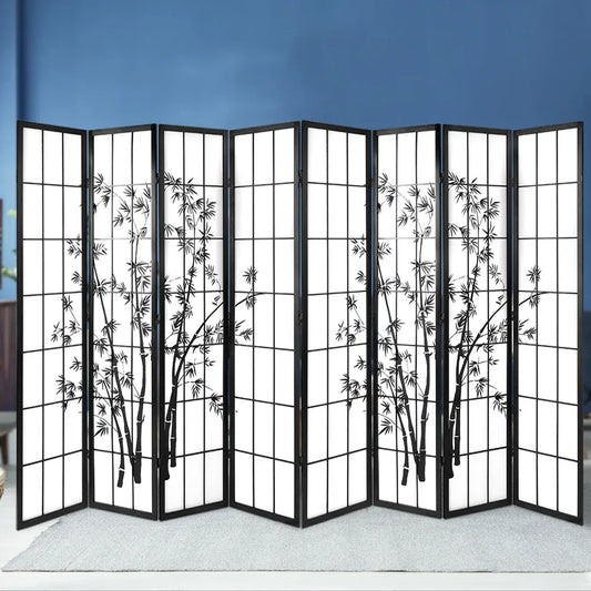 Artiss 8 Panel Room Divider Screen 348x179cm Bamboo Black White - Mekamart Australia