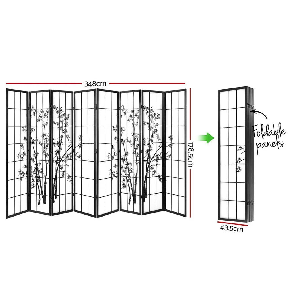 Artiss 8 Panel Room Divider Screen 348x179cm Bamboo Black White - Mekamart Australia