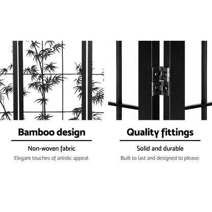 Artiss 8 Panel Room Divider Screen 348x179cm Bamboo Black White - Mekamart Australia