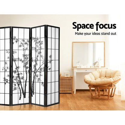 Artiss 8 Panel Room Divider Screen 348x179cm Bamboo Black White - Mekamart Australia