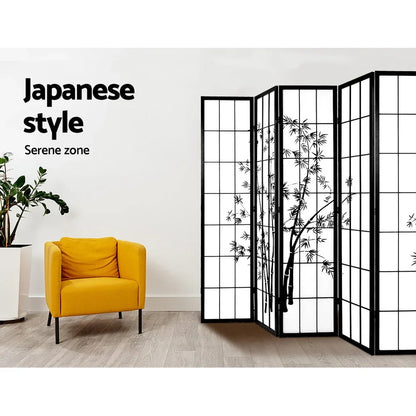 Artiss 8 Panel Room Divider Screen 348x179cm Bamboo Black White - Mekamart Australia