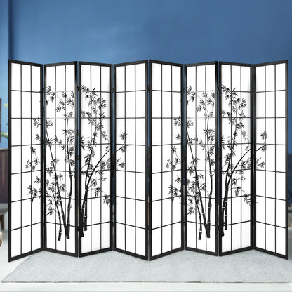 Artiss 8 Panel Room Divider Screen 348x179cm Bamboo Black White - Mekamart Australia