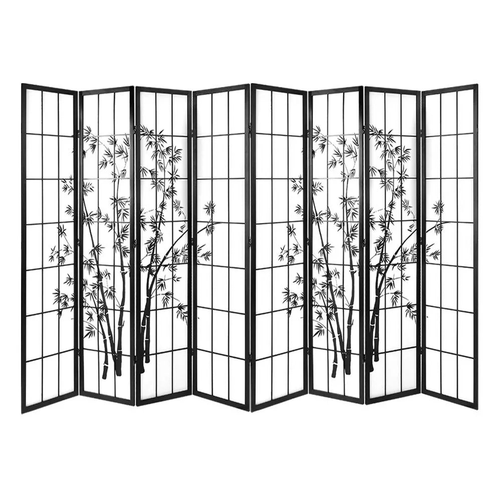 Artiss 8 Panel Room Divider Screen 348x179cm Bamboo Black White - Mekamart Australia