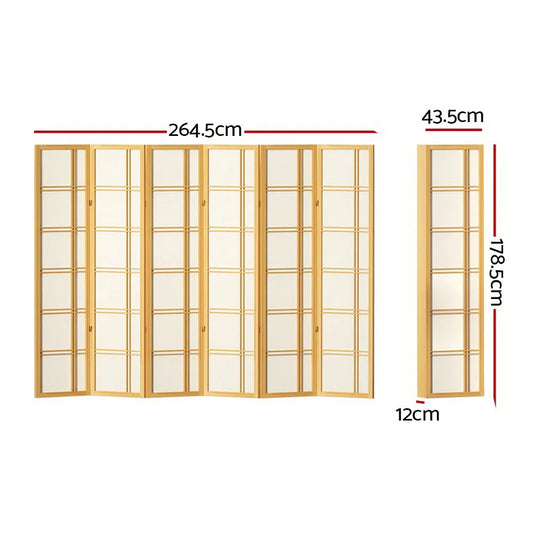 Artiss 6 Panel Room Divider Screen 265x179cm Nova Natural - Mekamart Australia
