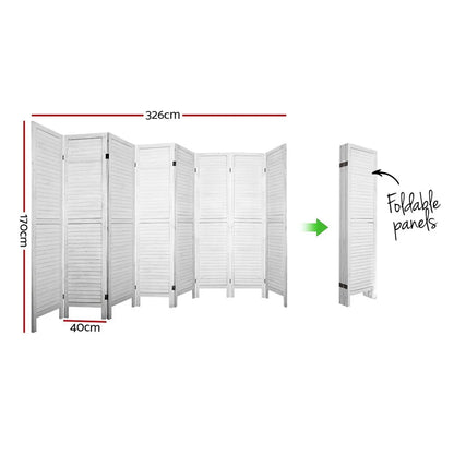 Artiss 8 Panel Room Divider Screen 326x170cm Louver White - Mekamart Australia