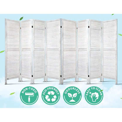 Artiss 8 Panel Room Divider Screen 326x170cm Louver White - Mekamart Australia