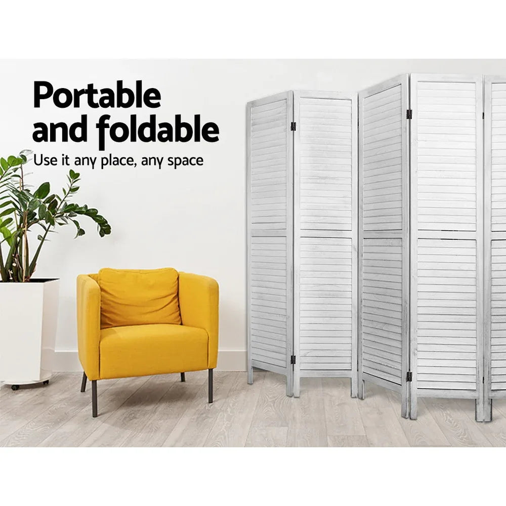 Artiss 8 Panel Room Divider Screen 326x170cm Louver White - Mekamart Australia