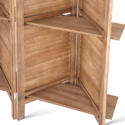Artiss 4 Panel Room Divider Screen 163x170cm Shelf Oak - Mekamart Australia