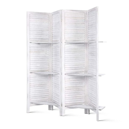 Artiss 4 Panel Room Divider Screen 163x170cm Shelf White - Mekamart Australia