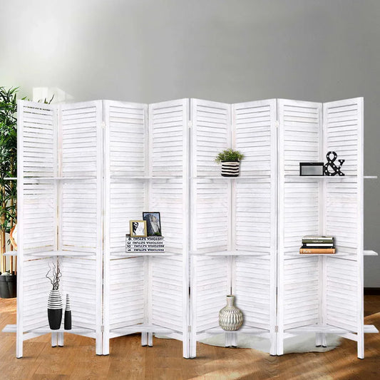 Artiss 8 Panel Room Divider Screen 326x170cm Shelf White - Mekamart Australia