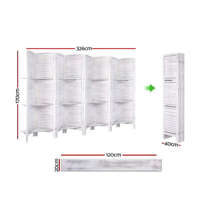 Artiss 8 Panel Room Divider Screen 326x170cm Shelf White - Mekamart Australia