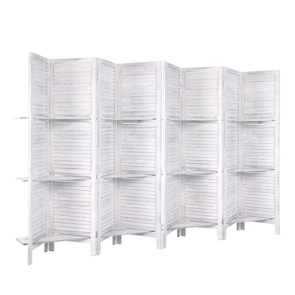 Artiss 8 Panel Room Divider Screen 326x170cm Shelf White - Mekamart Australia