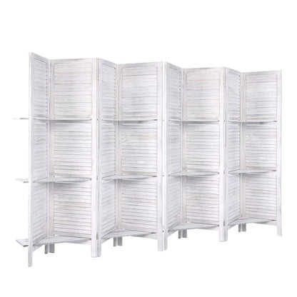 Artiss 8 Panel Room Divider Screen 326x170cm Shelf White - Mekamart Australia