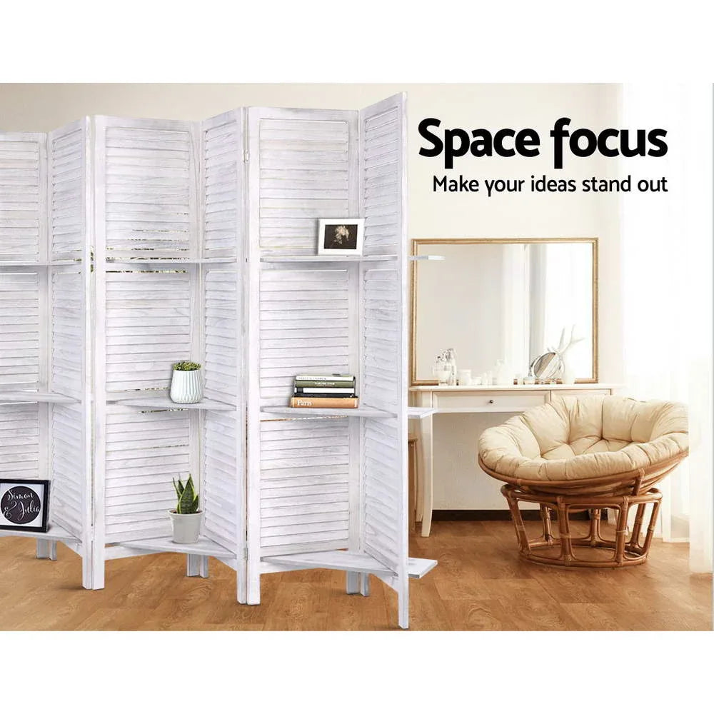 Artiss 8 Panel Room Divider Screen 326x170cm Shelf White - Mekamart Australia