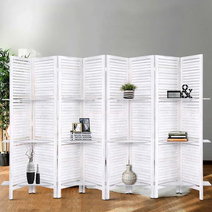 Artiss 8 Panel Room Divider Screen 326x170cm Shelf White - Mekamart Australia