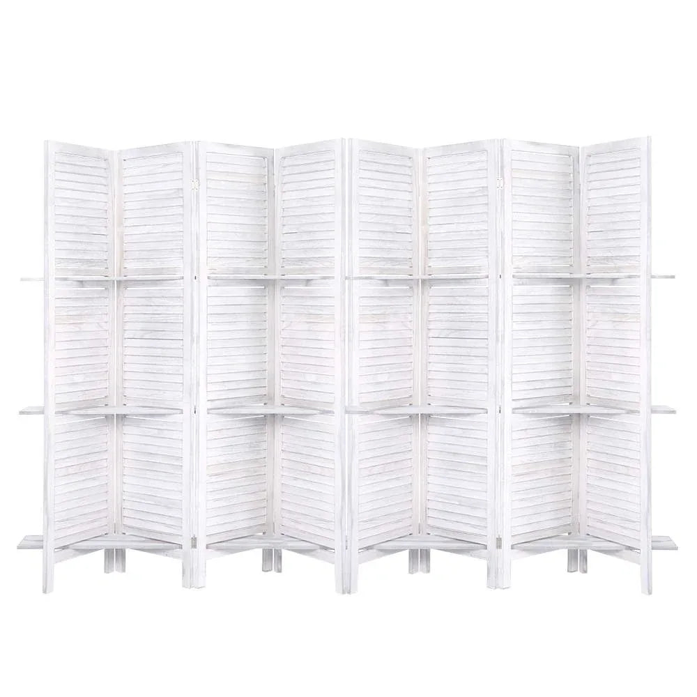 Artiss 8 Panel Room Divider Screen 326x170cm Shelf White - Mekamart Australia
