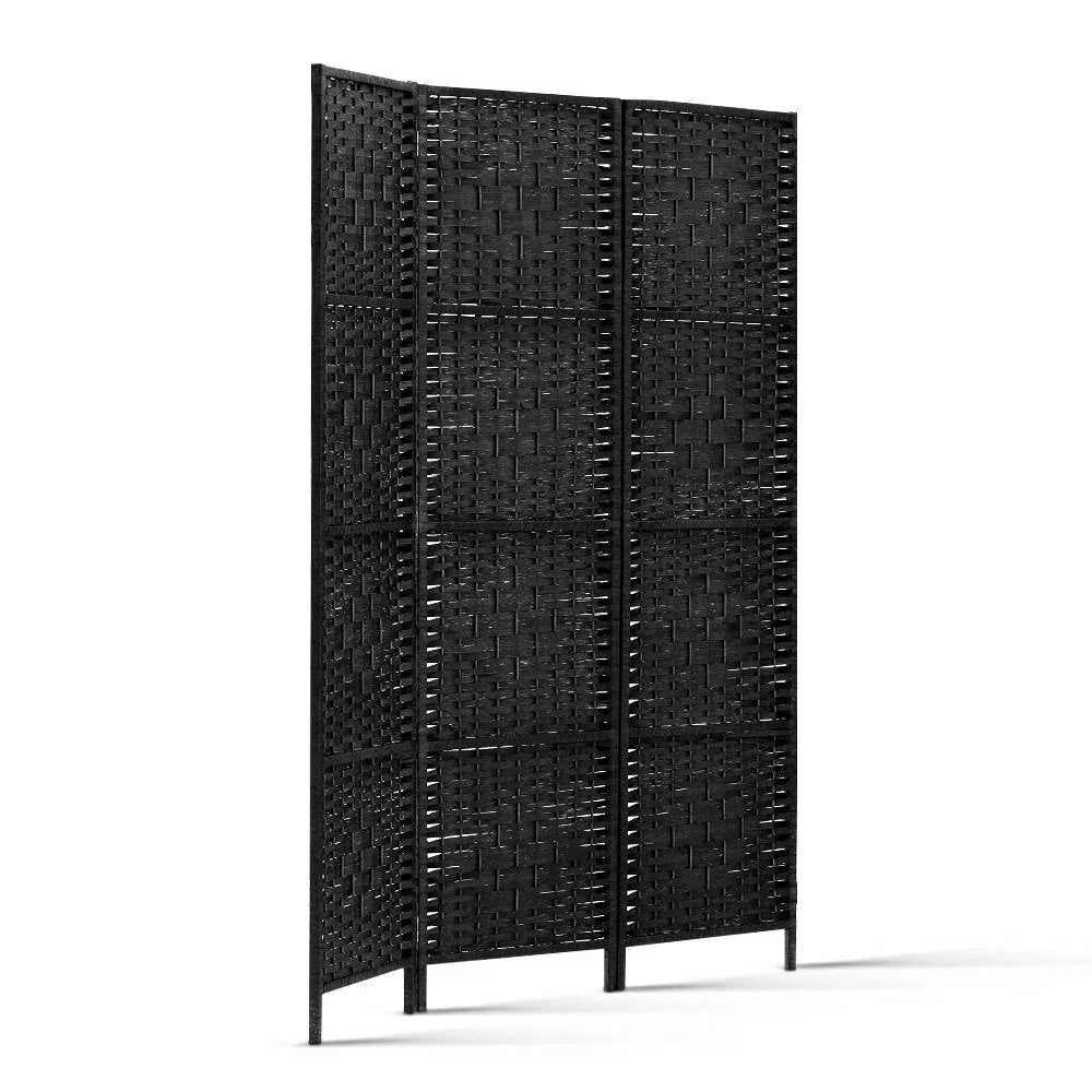 Artiss 3 Panel Room Divider Screen 123x170cm Woven Black - Mekamart Australia
