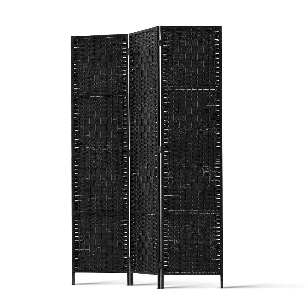 Artiss 3 Panel Room Divider Screen 123x170cm Woven Black - Mekamart Australia