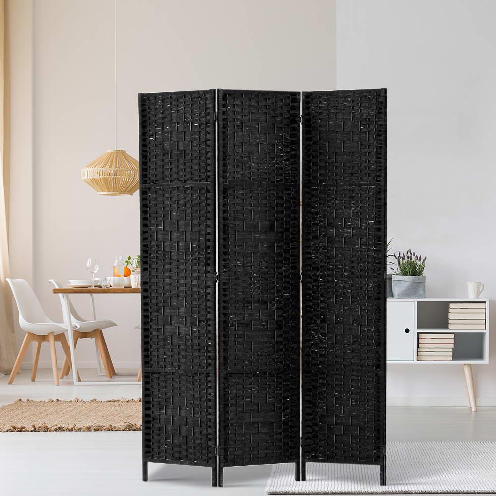 Artiss 3 Panel Room Divider Screen 123x170cm Woven Black - Mekamart Australia