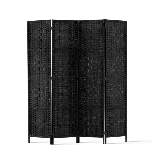 Artiss 4 Panel Room Divider Screen 163x170cm Woven Black - Mekamart Australia