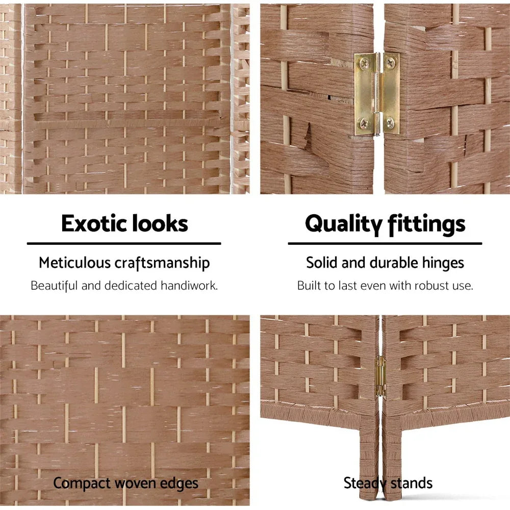 Artiss 4 Panel Room Divider Screen 163x170cm Woven Natural - Mekamart Australia