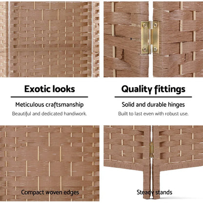 Artiss 4 Panel Room Divider Screen 163x170cm Woven Natural - Mekamart Australia