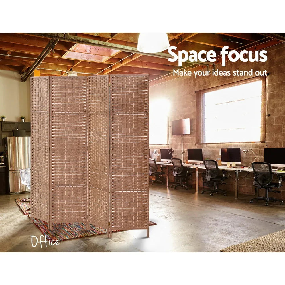 Artiss 4 Panel Room Divider Screen 163x170cm Woven Natural - Mekamart Australia