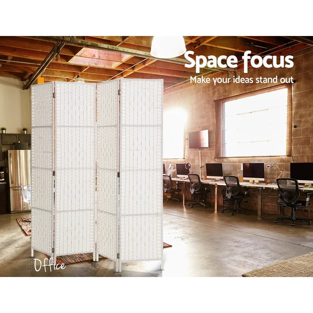 Artiss 4 Panel Room Divider Screen 163x170cm Woven White - Mekamart Australia