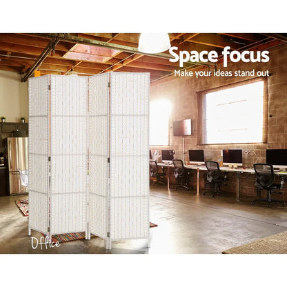 Artiss 4 Panel Room Divider Screen 163x170cm Woven White - Mekamart Australia