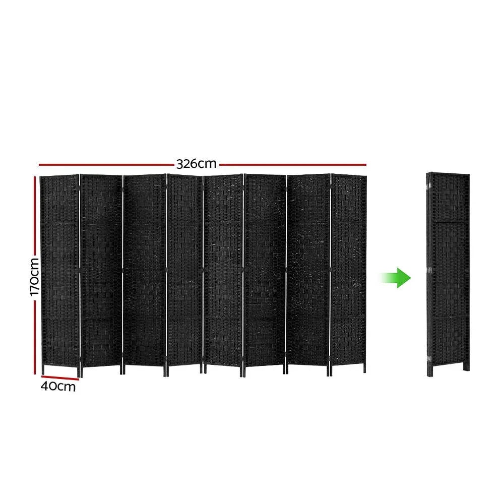 Artiss 8 Panel Room Divider Screen 326x170cm Woven Black - Mekamart Australia