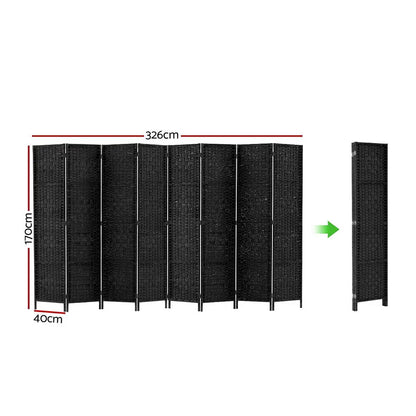 Artiss 8 Panel Room Divider Screen 326x170cm Woven Black - Mekamart Australia