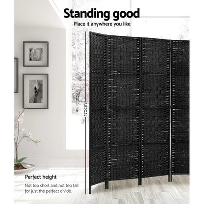 Artiss 8 Panel Room Divider Screen 326x170cm Woven Black - Mekamart Australia