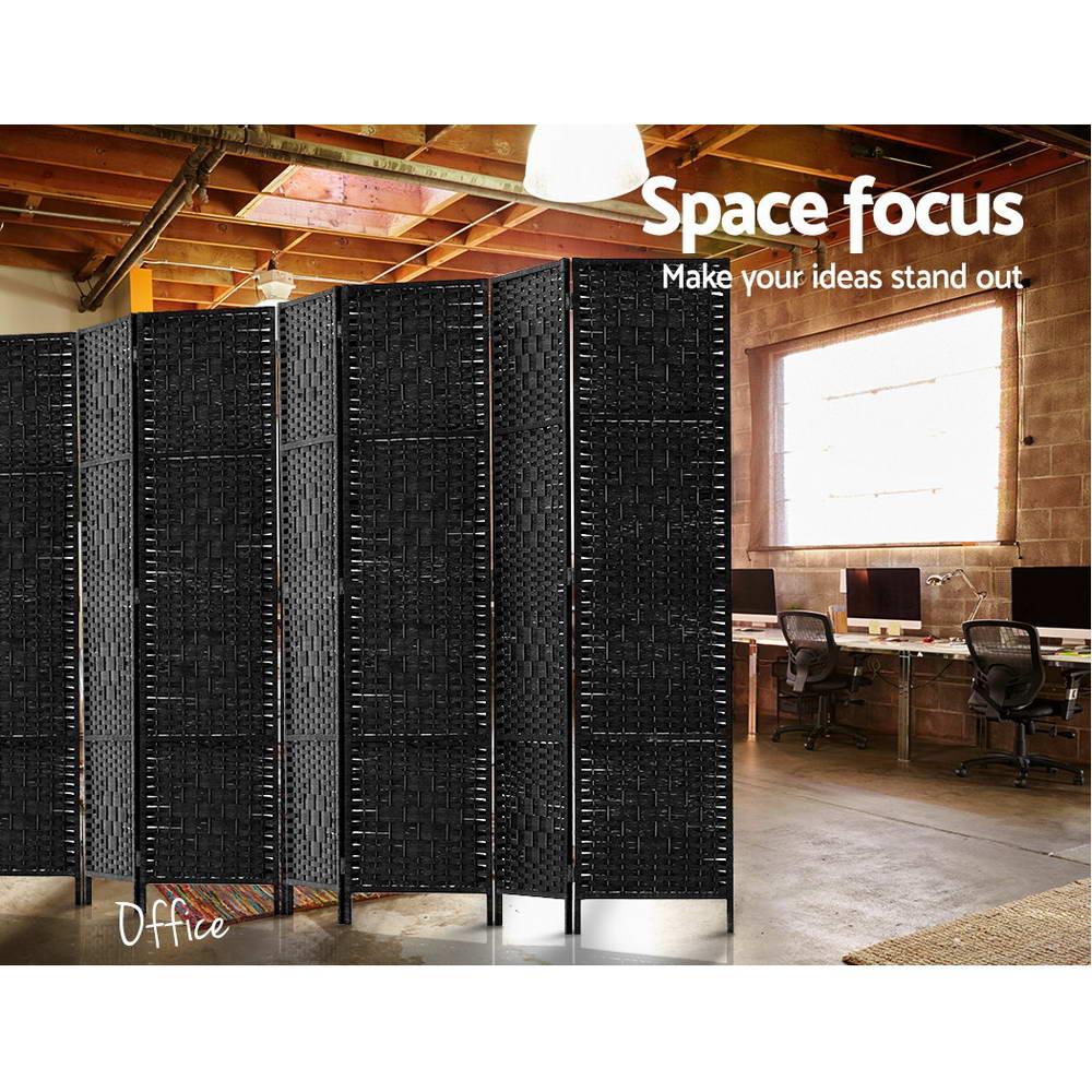 Artiss 8 Panel Room Divider Screen 326x170cm Woven Black - Mekamart Australia