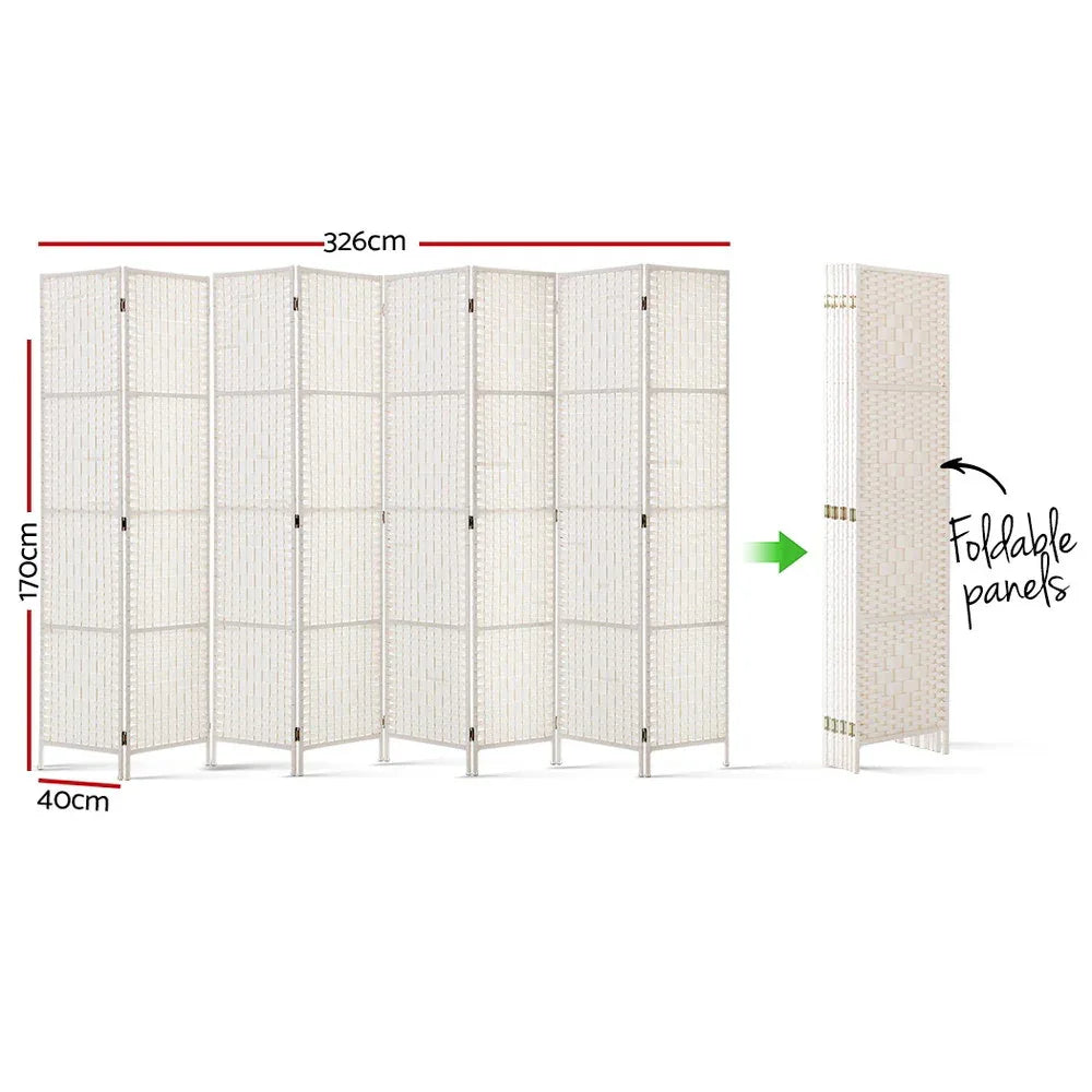 Artiss 8 Panel Room Divider Screen 326x170cm Woven White - Mekamart Australia