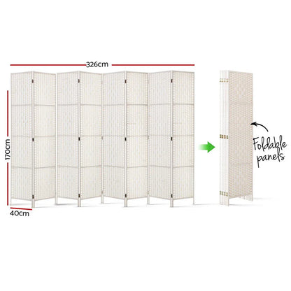 Artiss 8 Panel Room Divider Screen 326x170cm Woven White - Mekamart Australia
