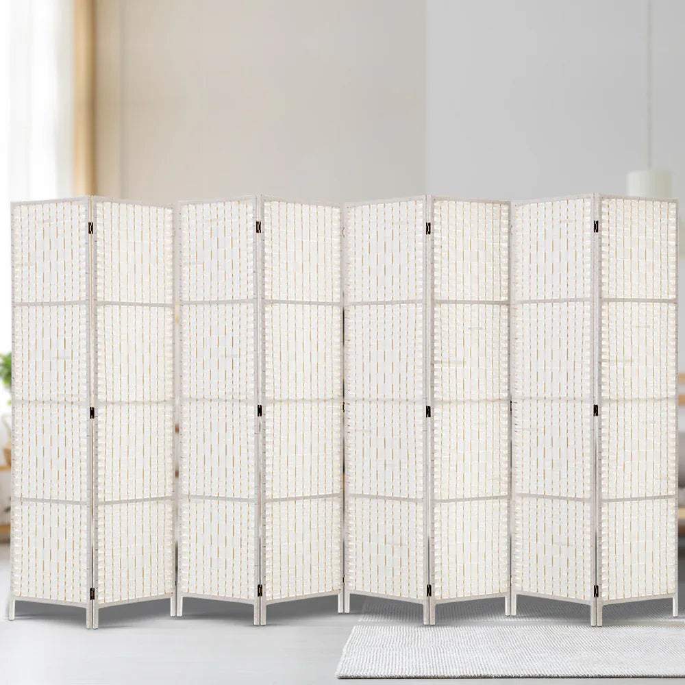 Artiss 8 Panel Room Divider Screen 326x170cm Woven White - Mekamart Australia