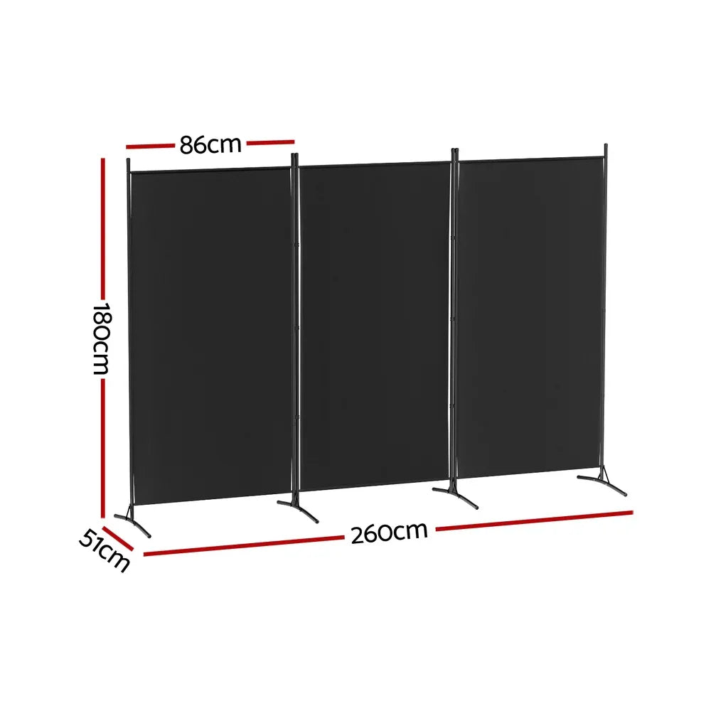 Artiss 3 Panel Room Divider Screen 260x180cm Fabric Black - Mekamart Australia