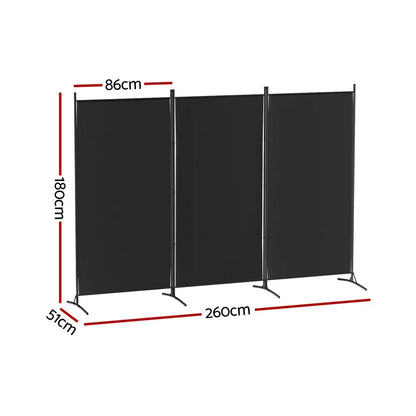 Artiss 3 Panel Room Divider Screen 260x180cm Fabric Black - Mekamart Australia