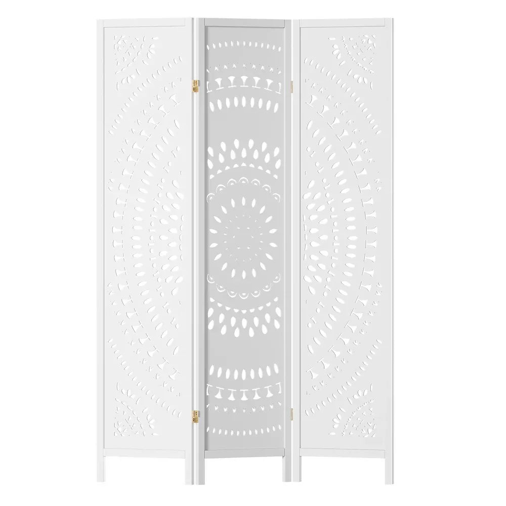 Artiss 3 Panel Room Divider Screen 132x170cm Circle White - Mekamart Australia