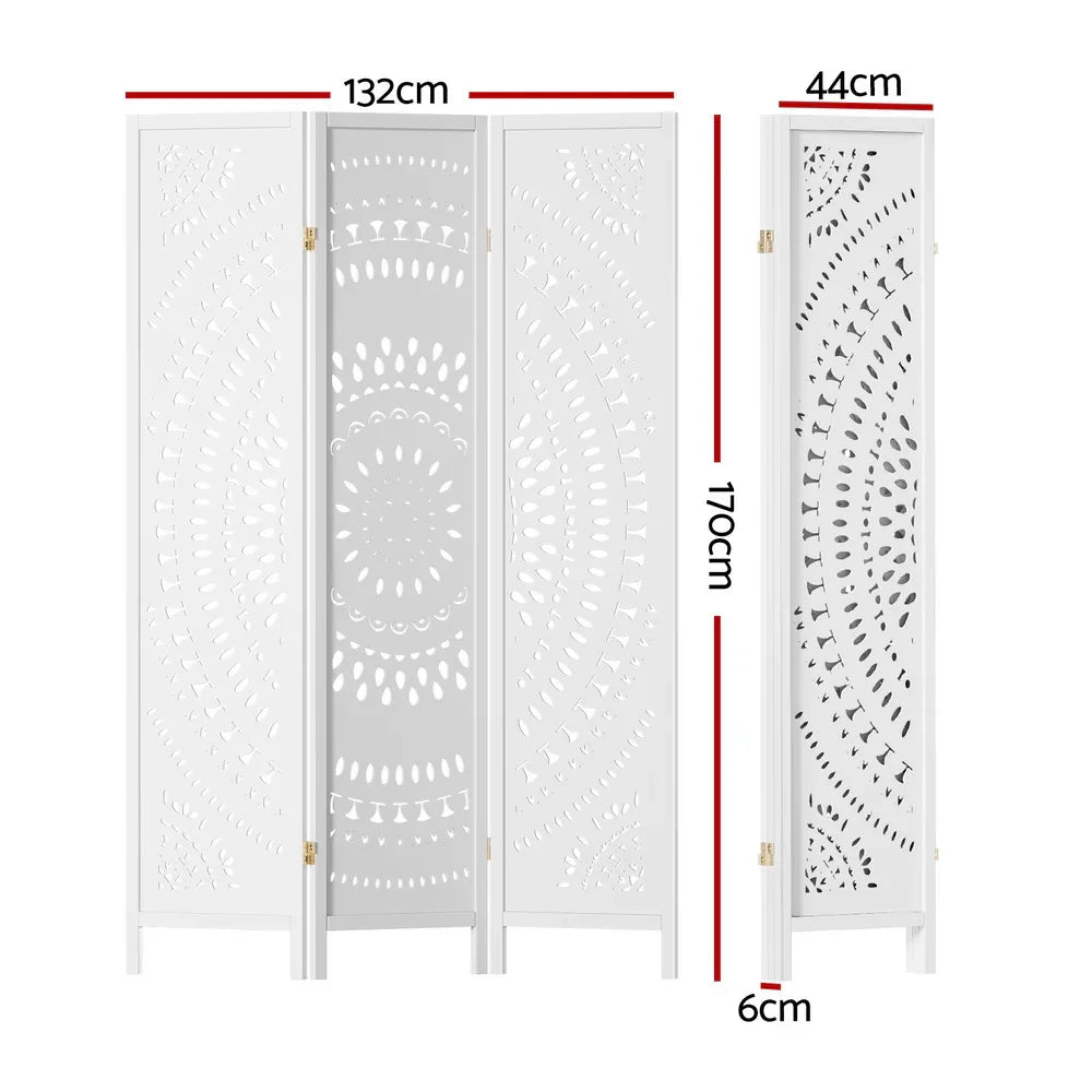 Artiss 3 Panel Room Divider Screen 132x170cm Circle White - Mekamart Australia