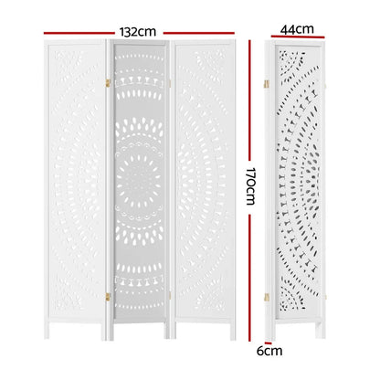 Artiss 3 Panel Room Divider Screen 132x170cm Circle White - Mekamart Australia