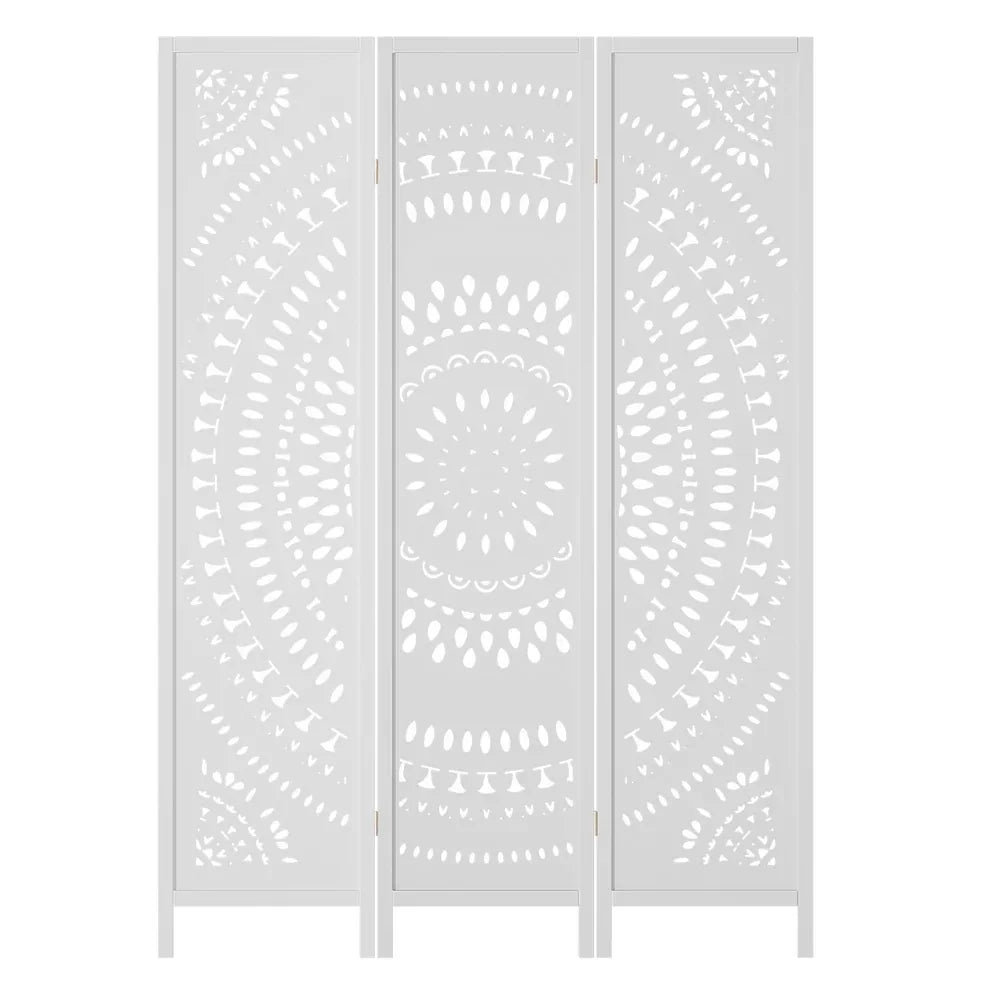 Artiss 3 Panel Room Divider Screen 132x170cm Circle White - Mekamart Australia