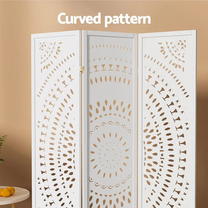 Artiss 3 Panel Room Divider Screen 132x170cm Circle White - Mekamart Australia