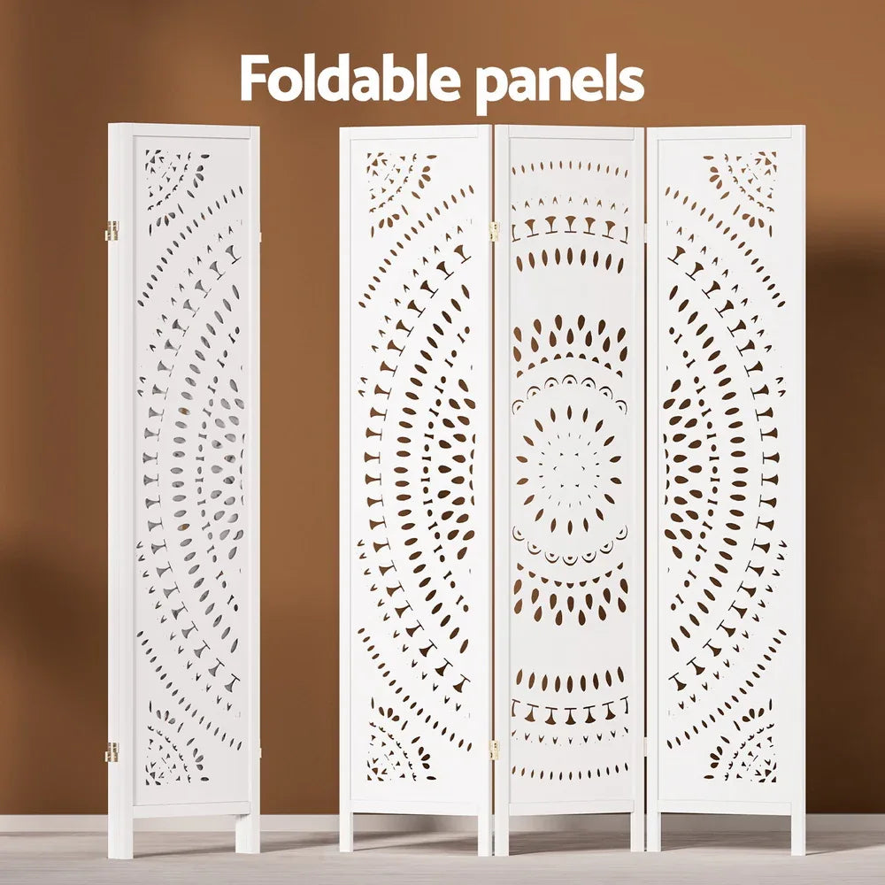 Artiss 3 Panel Room Divider Screen 132x170cm Circle White - Mekamart Australia