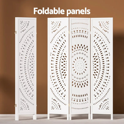 Artiss 3 Panel Room Divider Screen 132x170cm Circle White - Mekamart Australia