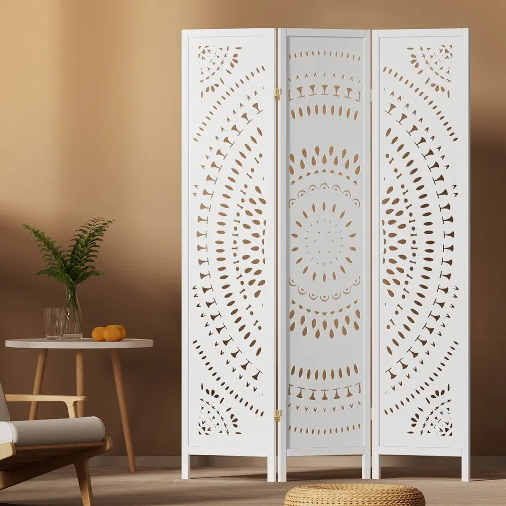 Artiss 3 Panel Room Divider Screen 132x170cm Circle White - Mekamart Australia