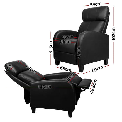 Artiss PU Leather Reclining Armchair - Black - Mekamart Australia